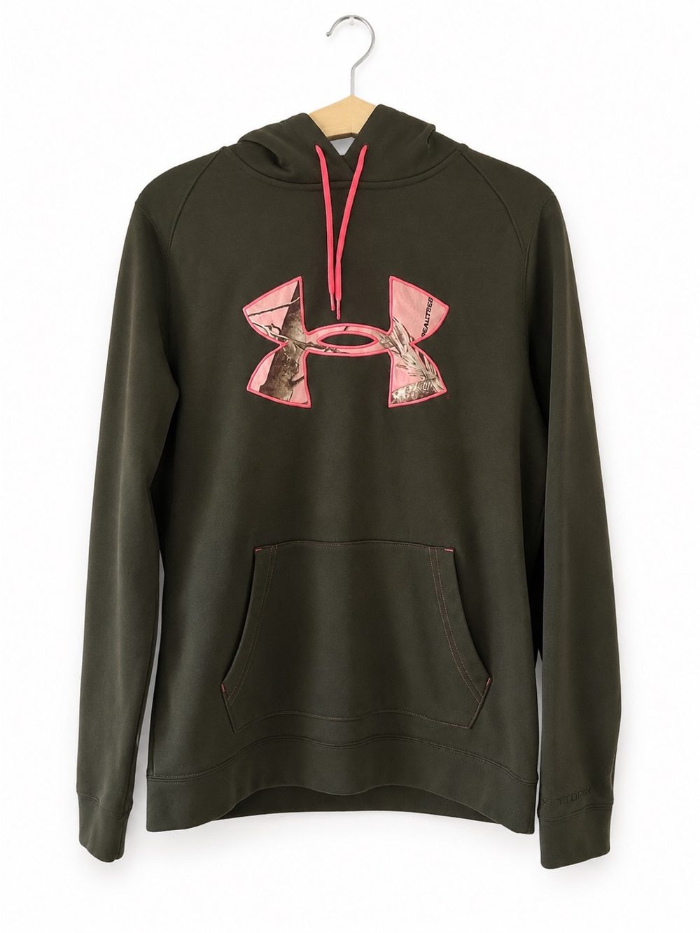 Under Armour Storm Women’s Gold Gear Hoodie Sweatshirt Sz M Green and Pink
